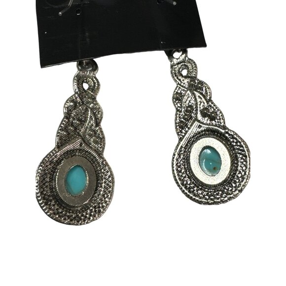 Western Blue Turquoise Dangle Pendant Chain Necklace Hook Earring Jewelry Set - Picture 7 of 7